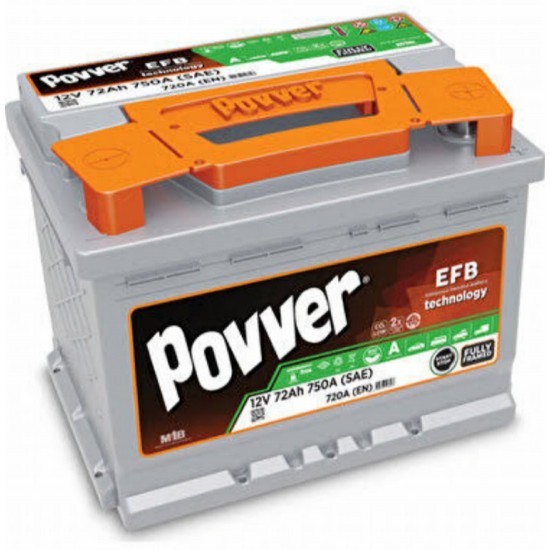 POVVER (MUTLU) AKÜ 12V 72Ah 750A - ÜRETİM YILI 2024